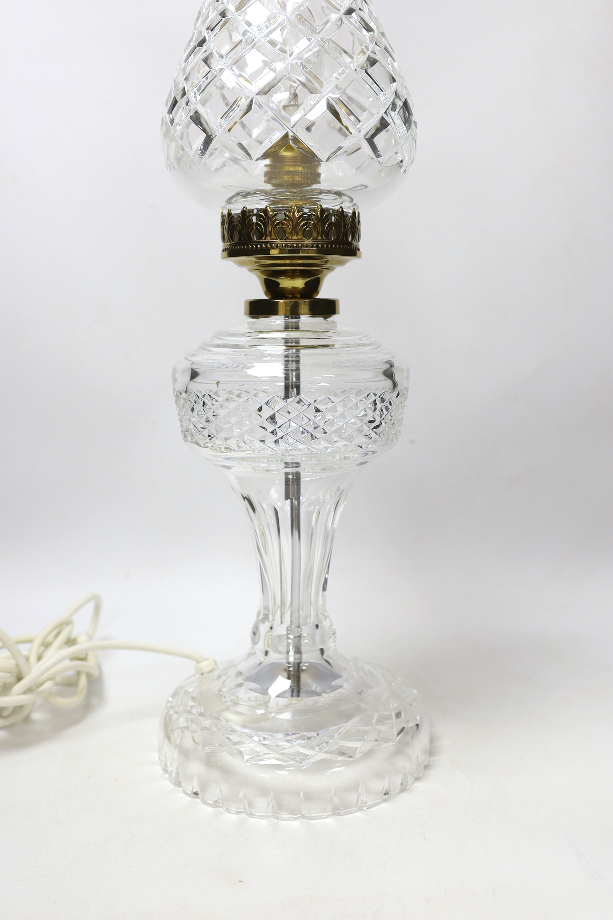A Waterford cut glass table lamp and shade , 56cm high